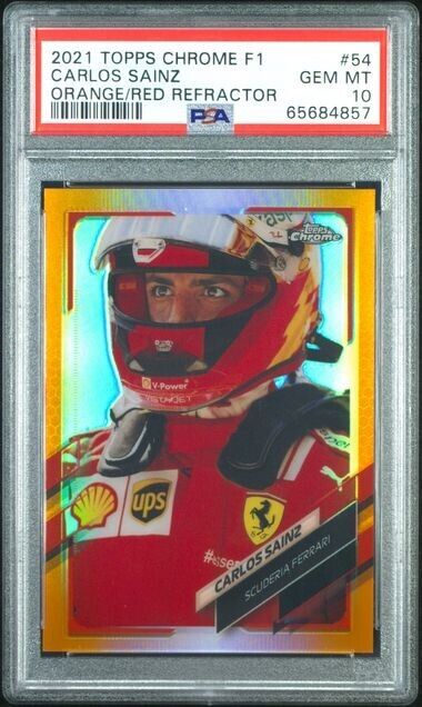 2021 Topps Chrome Formula 1 Carlos Sainz Orange Red Refractor #54 PSA 10