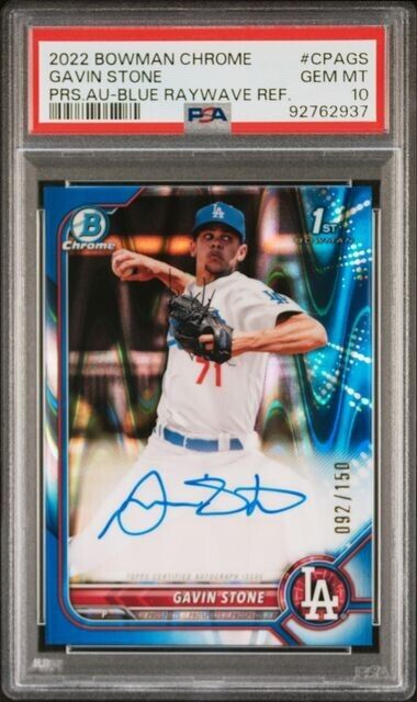 Gavin Stone 2022 Bowman 1st Chrome AUTO #/150 Blue Raywave REFRACTOR PSA 10