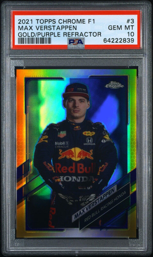 2021 Topps Chrome F1 Gold Purple Refractor #3 Max Verstappen PSA 10