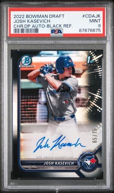 2022 Bowman Draft Chrome Josh Kasevich Black Refractor Auto /75 PSA 9 MINT