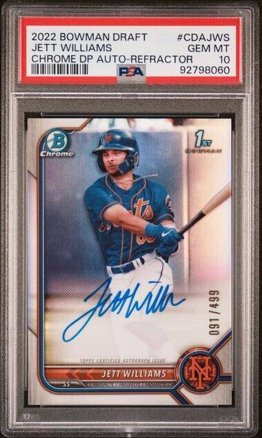 2022 Bowman Draft Jett Williams Refractor Auto CDA-JWS /499 PSA 10