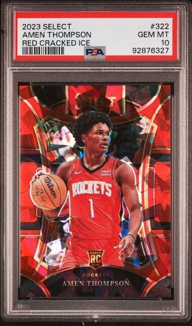 2023-24 Panini Select Amen Thompson Red Cracked Ice Mezzaninie #322 PSA 10