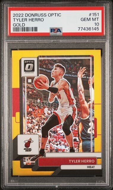 2022-23 Donruss Optic  Tyler Herro Gold Miami Heat #151 /10 PSA 10