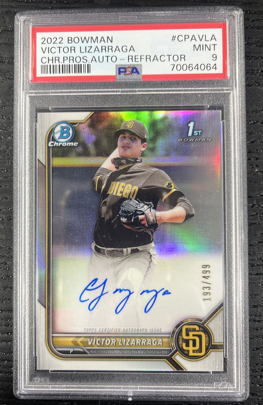 2022 BOWMAN CHROME VICTOR LIZARRAGA 1ST AUTO Refractor /499 PSA 9