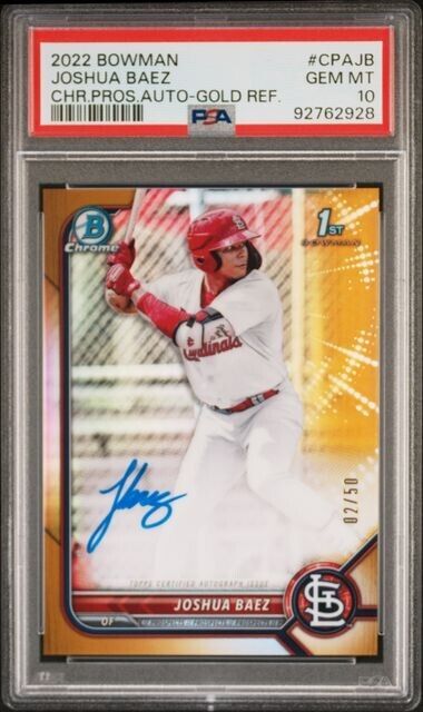 2022 Bowman Chrome Joshua Baez Gold Refractor Auto CPAJB /50 PSA 10