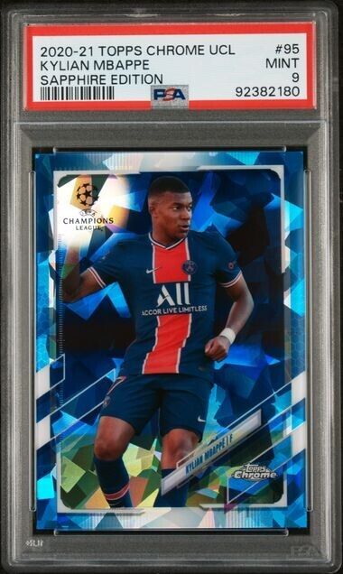 Kylian Mbappe  2020-21 Topps Chrome UCL Sapphire Refractor SP Rookie PSA 9