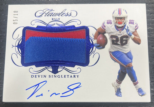 2019 FLAWLESS DEVIN SINGLETARY Rookie RC AUTO PATCH  /10 MINT BILLS TEXANS