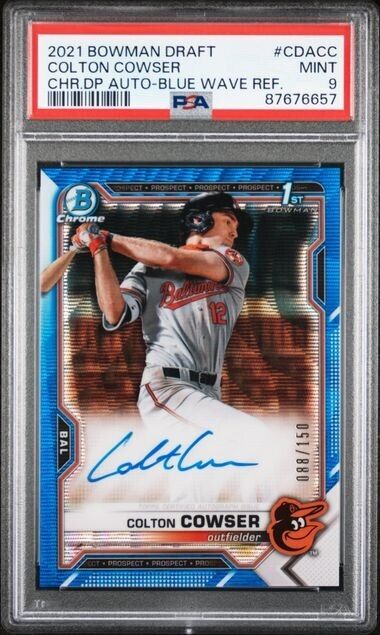 2021 BOWMAN CHROME DRAFT COLTON COWSER 1ST /150 AUTO BLUE WAVE AUTO PSA 9