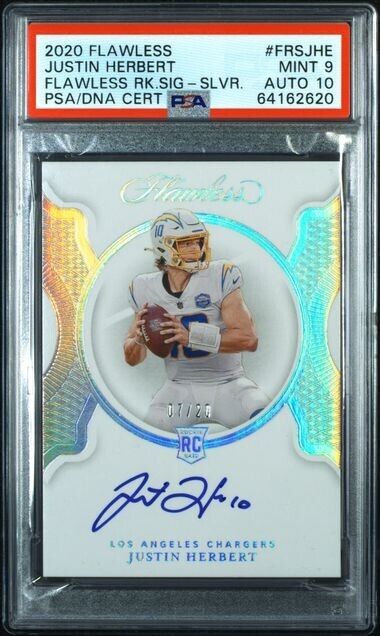 2020 Flawless Justin Herbert Rookie Signatures Silver Auto RC /20 PSA 9 Auto 10