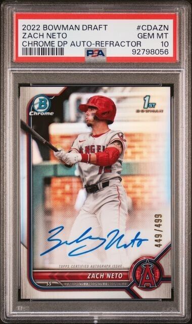 2022 Bowman Chrome Draft Zach Neto REFRACTOR AUTO /499 AUTO PSA 10