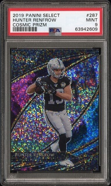 Hunter Renfrow 2019 Select Football #287 Cosmic Prizm Parallel SSP PSA 9