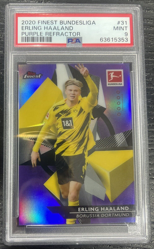 2020 Topps Finest Bundesliga Erling Haaland Purple Refractor /250 PSA 9