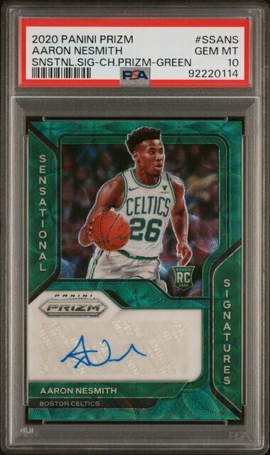 2020-21 Panini Choice Green Prizm Aaron Nesmith RC Rookie Auto /8  PSA 10