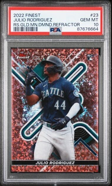 2022 Topps Finest Julio Rodriguez RC /50 Rose Gold Mini Diamond Refractor PSA 10