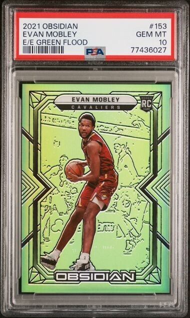 2021 Obsidian Evan Mobley Electric Etch Green Flood RC /25 #153 PSA 10