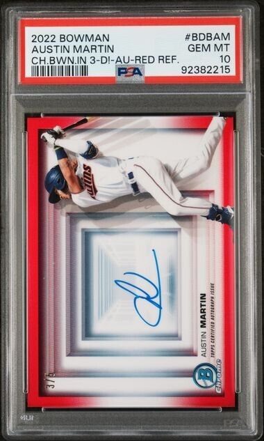 2022 Bowman Chrome  AUSTIN MARTIN 3D Autographs Red Refractor Auto #/5 PSA 10