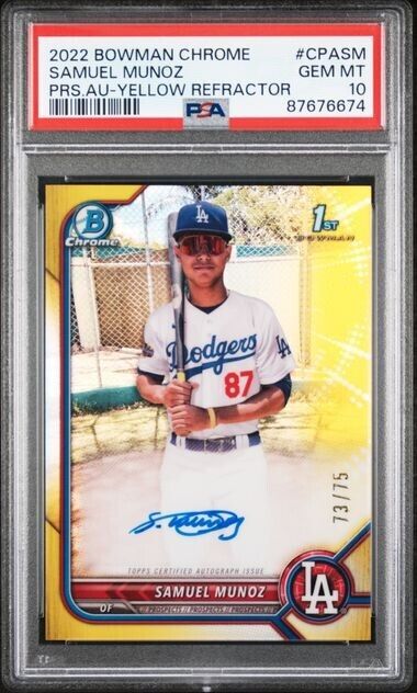 2022 Bowman Chrome Samuel Munoz Yellow Refractor AUTO /75 PSA 10