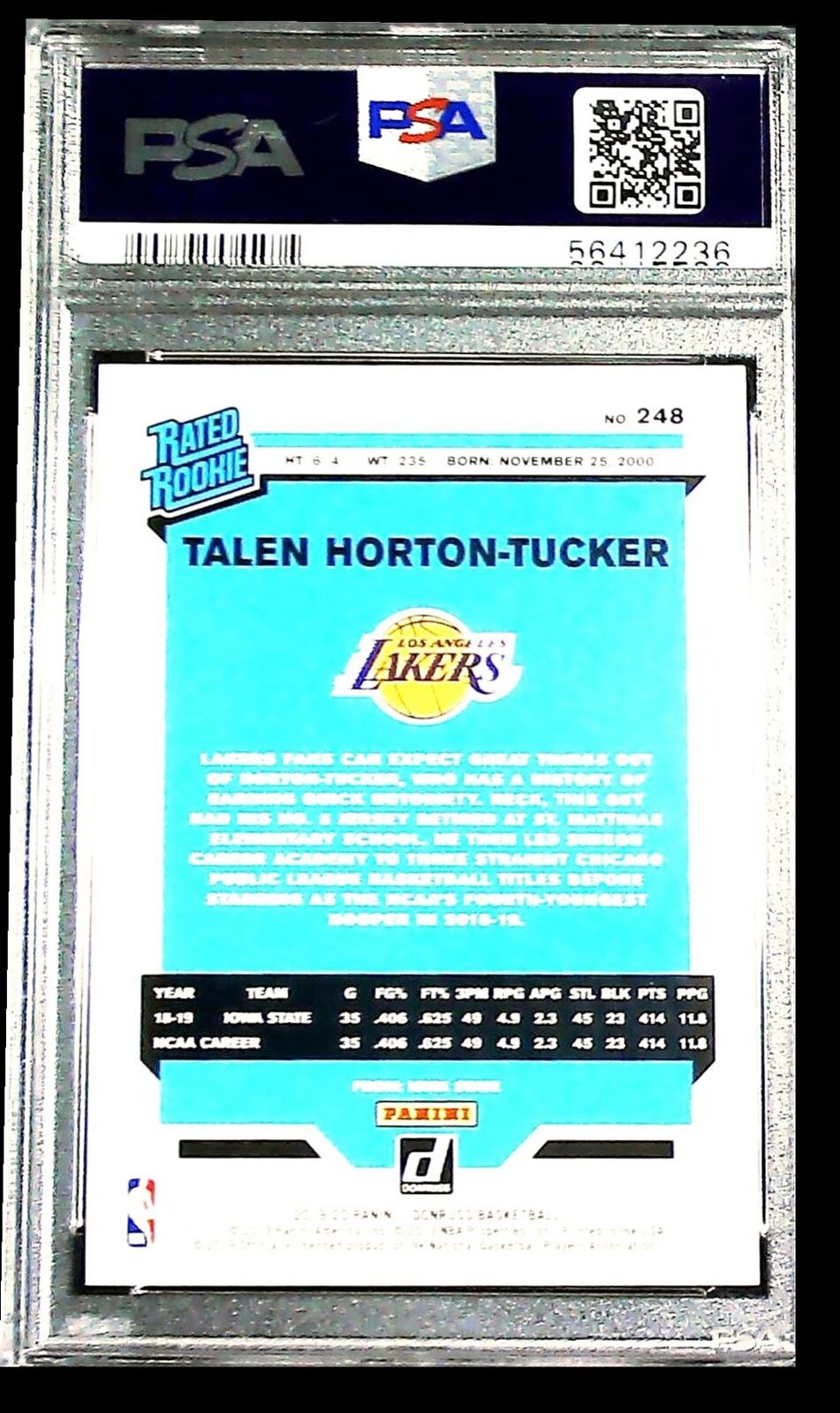 2019-20 Donruss Talen Horton-Tucker RC PSA 10 Los Angeles Lakers #248