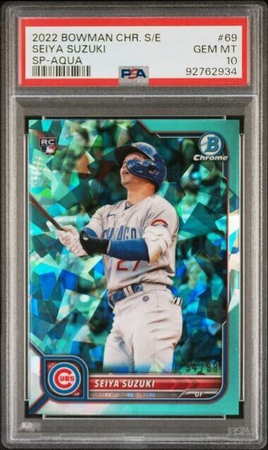 2022 Bowman Chrome Sapphire Seiya Suzuki RC Rookie Aqua #69 /99 PSA 10