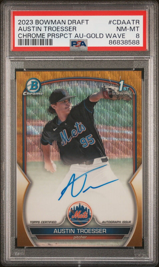 2023 Bowman Draft Austin Troesser 1st Bowman Gold Wave Auto /50 PSA 8