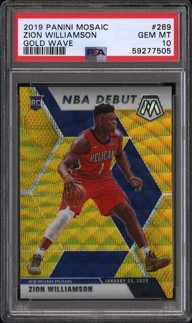 2019-20 Panini Mosaic Zion Williamson Gold Wave #269 PSA 10