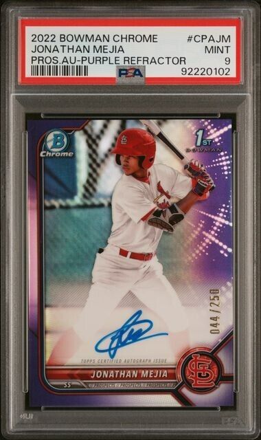 2022 Bowman Chrome Jonothan Mejia Purple Refractor Auto CPAJM /250 PSA 9