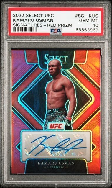 2022 Panini Select UFC KAMARU USMAN Signatures Auto Red Prizm /99 PSA 10