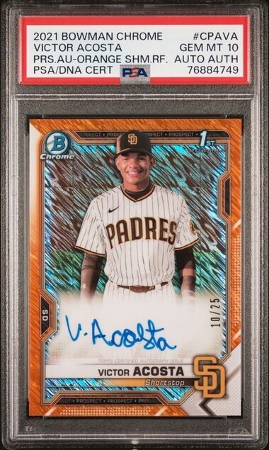 2021 Bowman Chrome Victor Acosta Orange Shimmer Refractor Auto /25 PSA 10