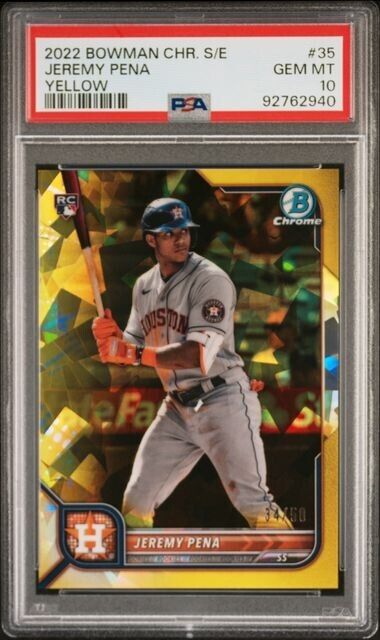 2022 Bowman Chrome Sapphire Jeremy Pena RC Rookie Yellow #35 /50 PSA 10