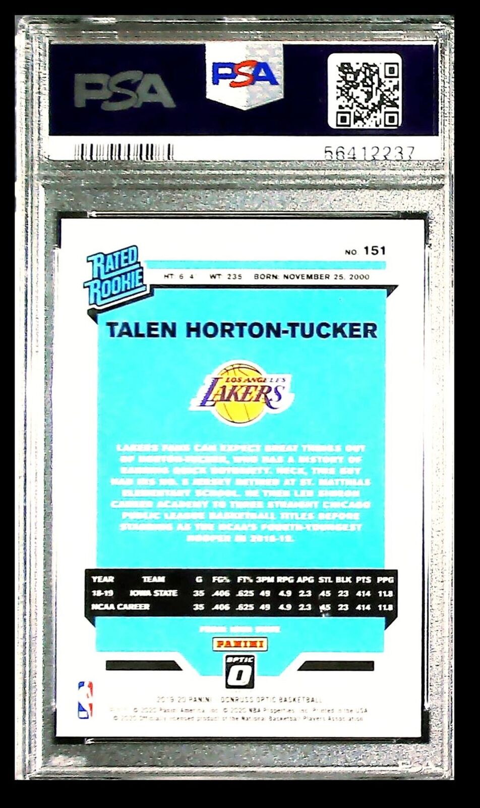 2019-20 Donruss Optic Talen Horton-Tucker RC PSA 9 Los Angeles Lakers #151