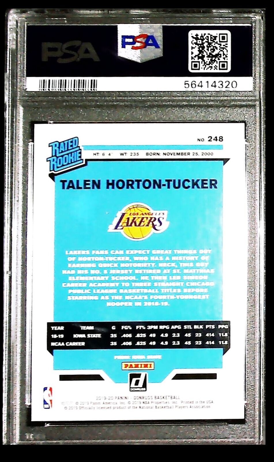 2019-20 Orange Laser Talen Horton-Tucker RC PSA 10 Los Angeles Lakers #248