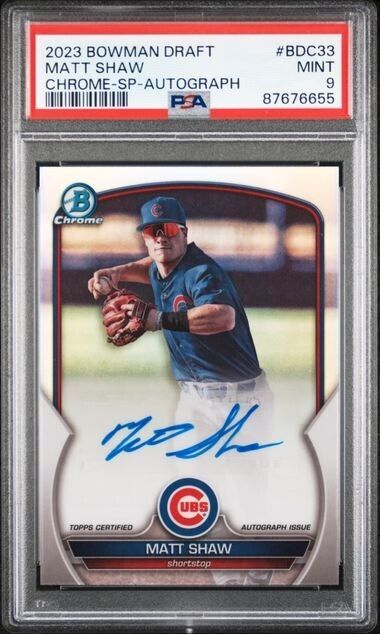 Matt Shaw 2023 Bowman Draft SP Image Variation Auto #/99 RC #BDC-33 PSA 9