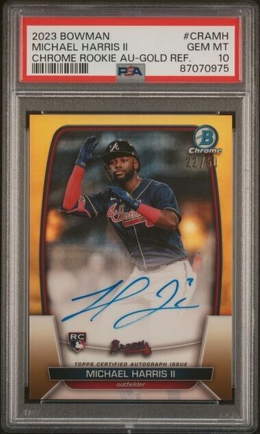 2023 BOWMAN CHROME MICHAEL HARRIS Gold REFRACTOR AUTO AUTOGRAPH /50 PSA 10