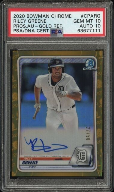 2020 Bowman Chrome Prospects Auto Riley Greene Gold Auto CPARG  PSA 10