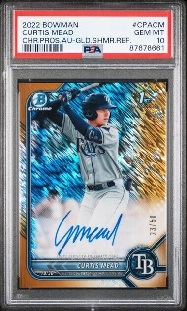 2022 Bowman Chrome Curtis Mead Gold Shimmer AUTO /50 #CPA-CM PSA 10