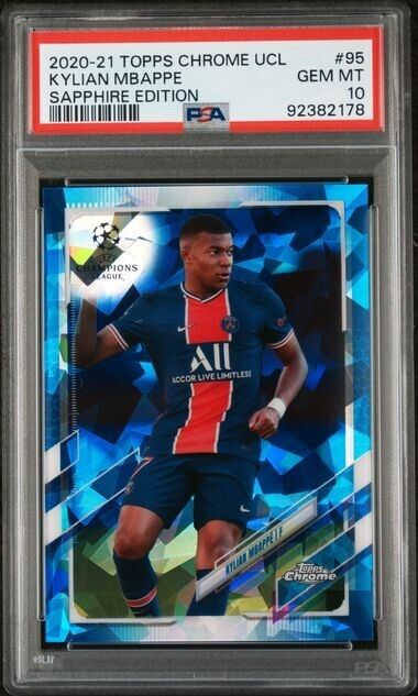 Kylian Mbappe  2020-21 Topps Chrome UCL Sapphire Refractor SP Rookie PSA 10