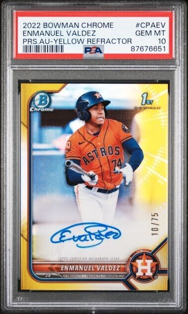 2022 Bowman Chrome Emanuel Valdez Yellow Refractor AUTO #CPA-EV /75 PSA 10