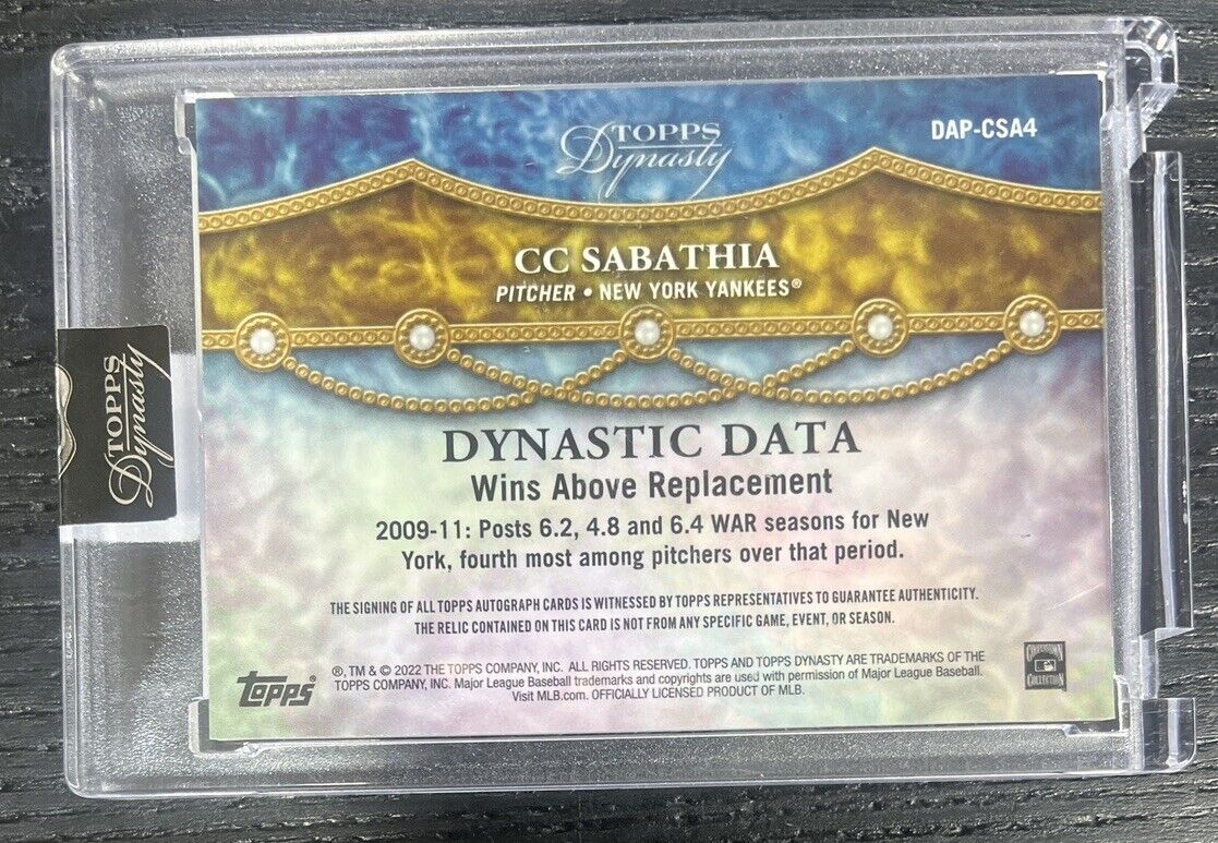 2022 Topps Dynasty CC Sabathia Patch Auto HOF New York Yankees /10 SEALED