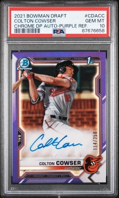 2021 BOWMAN CHROME DRAFT COLTON COWSER 1ST Purple Refractor /250 #CDA-CC PSA 10