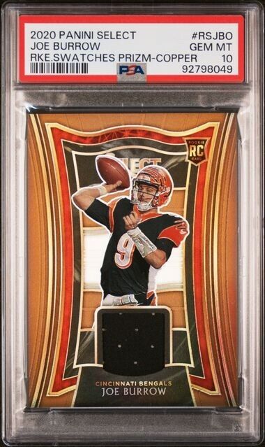 2020 Select Joe Burrow Rookie Swatches Coppe Prizm Jersey Relic RC #/49 PSA 10