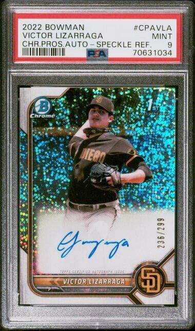 2022 Bowman Chrome VICTOR LIZARRAGA 1ST AUTO Speckled Refractor /299 PSA 9