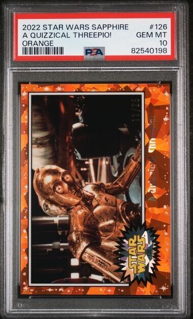 2022 Topps Chrome SW Sapphire A Quizzical Threepio ORANGE #126 /25 PSA 10