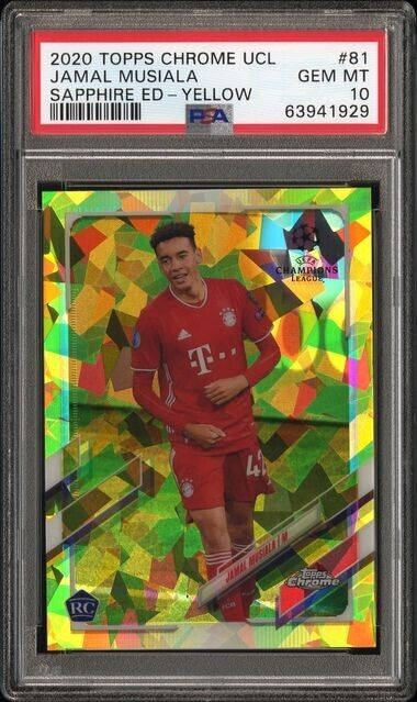 Jamal Musiala  2020-21 Topps Chrome UCL Yellow Sapphire Rookie /99 PSA 10