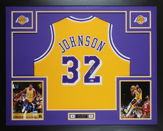 Magic Johnson Framed Jersey with Beckett Cert