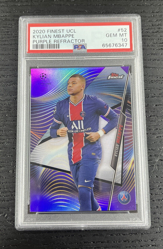 KYLIAN MBAPPE 2020-21 TOPPS FINEST UCL PURPLE REFRACTOR /250 PSA 10