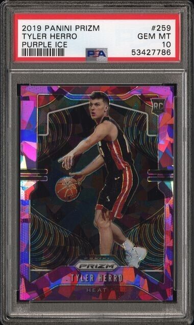 2019-20 Panini Prizm TYLER HERRO Purple Ice Prizm 14/149 PSA 10 Miami Heat