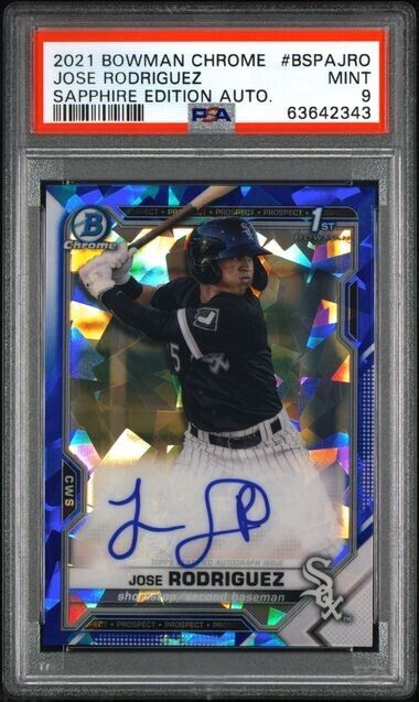 2021 Bowman Chrome Sapphire Jose Rodriguez 1st Prospect Auto Autograph PSA 9