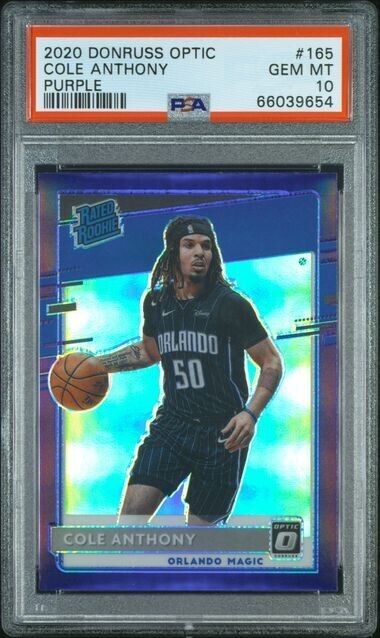 2020-21 Optic  Cole Anthony Purple Refractor Orlando Magic PSA 10