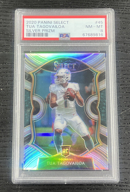 2020 Panini Select Silver Prizm concourse Tua Tagovailoa Dolphins RC PSA 8!!