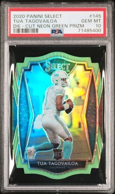 2020 Panini Select Tua Tagovailoa Green RC Rookie Die Cut Neon Green  PSA 10